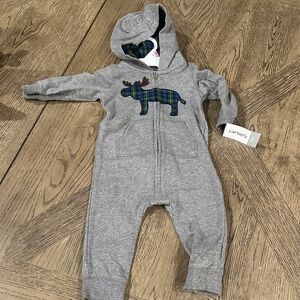 Carter's Gray Hooded One Piece with Plaid Moose and